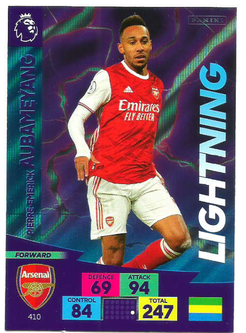 PIERRE EME AUBAMEYANG - ENGLISH PREMIER LEAGUE 20202021 - BLUE FOIL `LIGHTNING` TRADING CARD 410