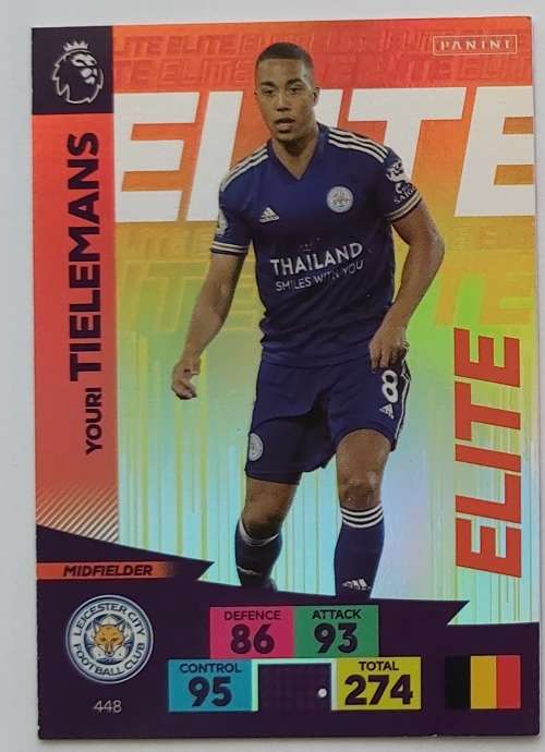 YOURI TIELMANS - ENGLISH PREMIER LEAGUE 20202021 - ORANGE FOIL `ELITE` TRADING CARD 448