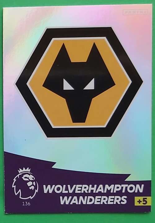 WOLVERHAMPTON WANDERERS - ENGLISH PREMIER LEAGUE 20202021 - SILVER FOIL `LOGO` TRADING CARD 136