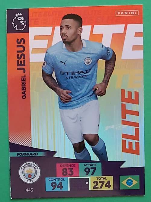GABRIEL JESUS - ENGLISH PREMIER LEAGUE 2020/2021 - ORANGE FOIL "ELITE" TRADING CARD 443