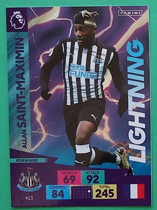ALLAN SAINT MAXIMIN - ENGLISH PREMIER LEAGUE 20202021 - BLUE FOIL `LIGHTNING` TRADING CARD 413