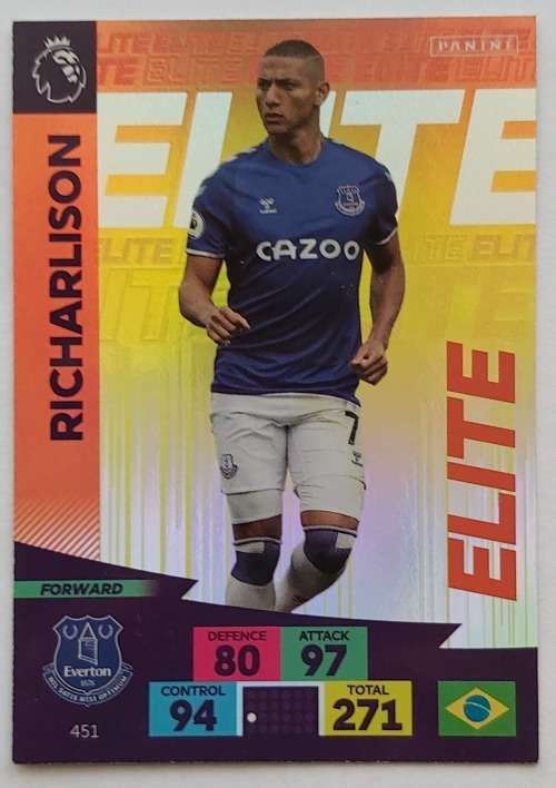 RICHARLISON - ENGLISH PREMIER LEAGUE 2020/2021 - ORANGE FOIL `ELITE` TRADING CARD 451