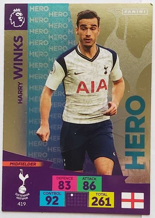 HARRY WINKS - ENGLISH PREMIER LEAGUE 2020/2021 - SILVER FOIL `HERO` TRADING CARD 419