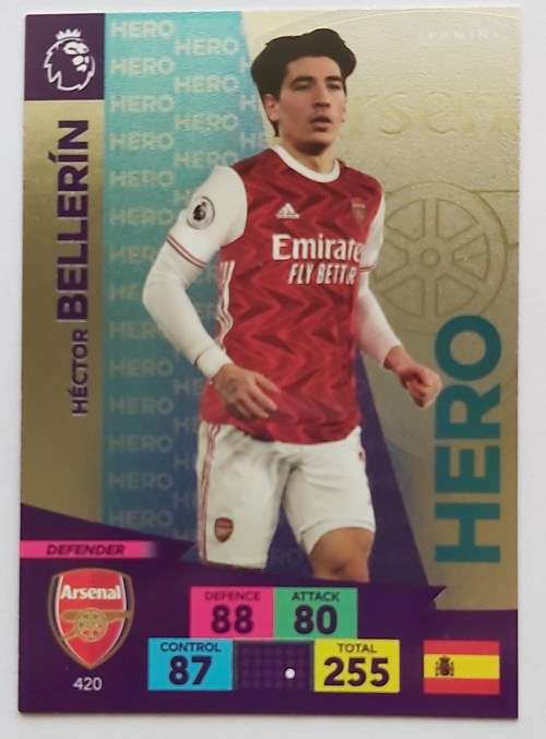 HECTOR BELLERIN - ENGLISH PREMIER LEAGUE 20202021 - SILVER FOIL `HERO` TRADING CARD 420
