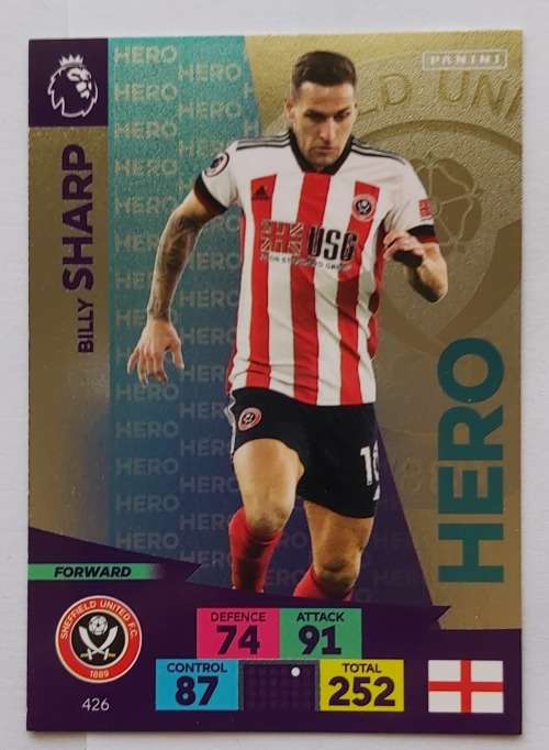 BILLY SHARP - ENGLISH PREMIER LEAGUE 2020/2021 - SILVER FOIL `HERO` TRADING CARD 426