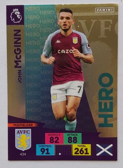 JOHN McGINN - ENGLISH PREMIER LEAGUE 20202021 - SILVER FOIL `HERO` TRADING CARD 434