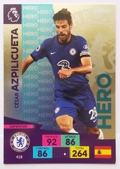 CESAR AZPILICUETA - ENGLISH PREMIER LEAGUE 20202021 - SILVER FOIL `HERO` TRADING CARD 418