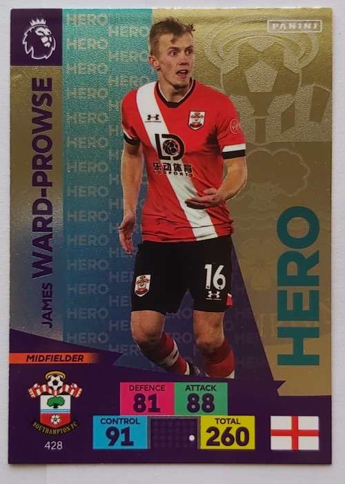 JAMES WARD PROWSE - ENGLISH PREMIER LEAGUE 20202021 - SILVER FOIL `HERO` TRADING CARD 428