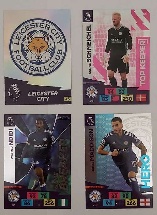LEICESTER CITY FC - ENGLISH PREMIER LEAGUE 2020/2021 - TEAM SET of 21 `FOIL and BASE` TRADING CARDS