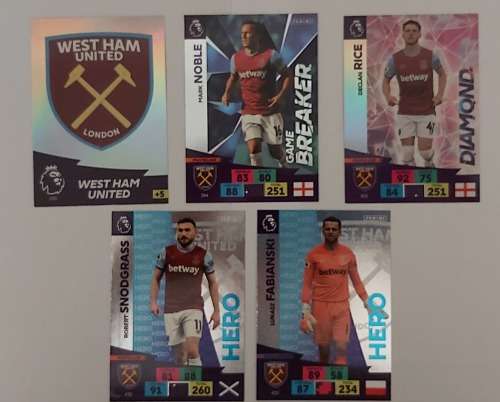 WEST HAM UNITED - ENGLISH PREMIER LEAGUE 2020/2021 - TEAM SET of 22 `FOIL and BASE` TRADING CARDS