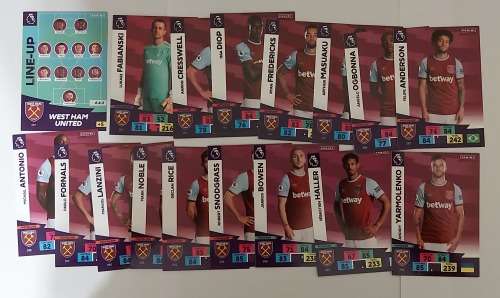 WEST HAM UNITED - ENGLISH PREMIER LEAGUE 2020/2021 - TEAM SET of 22 `FOIL and BASE` TRADING CARDS