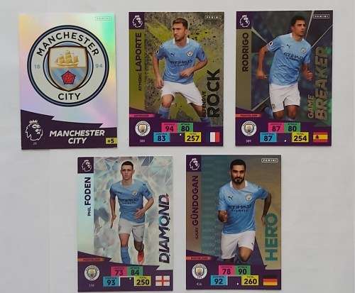 MANCHESTER CITY FC - ENGLISH PREMIER LEAGUE 2020/2021 - TEAM SET of 22 `FOIL and BASE` TRADING CARDS
