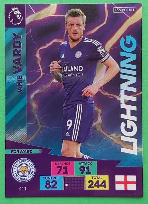 JAMES VARDY - ENGLISH PREMIER LEAGUE 20202021 - BLUE FOIL `LIGHTNING` TRADING CARD 411