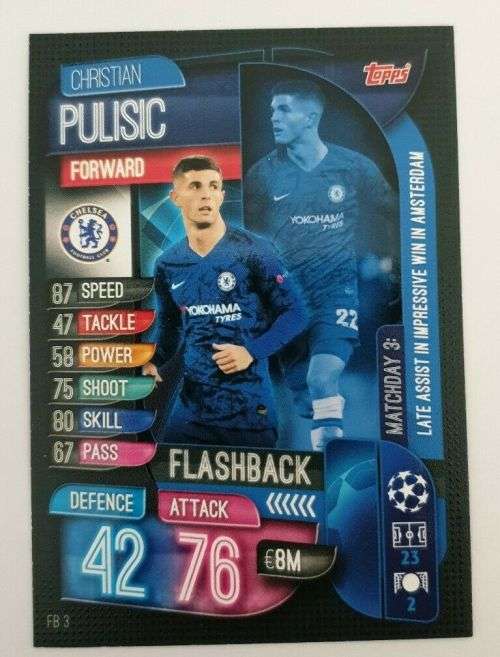 CHRISTIAN PULISIC - CHAMP/EUROPA LEAGUE EXTRA 2020 -   "FLASHBACK" TRADING CARD FB3