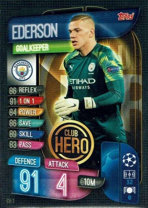 EDERSON - CHAMP/EUROPA LEAGUE EXTRA 2020 -   "CLUB HERO" TRADING CARD CH1