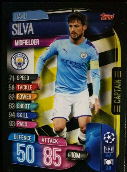 DAVID SILVA - CHAMP/EUROPA LEAGUE EXTRA 2020 -   "CLUB CAPTAIN" TRADING CARD C1