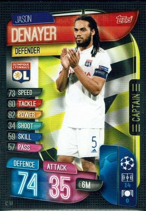 JASON DENAYER - CHAMP/EUROPA LEAGUE EXTRA 2020 -   "CLUB CAPTAIN" TRADING CARD C14