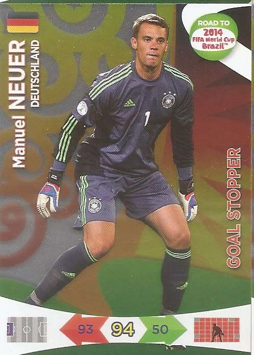 MANUEL NEUER - PANINI "ROAD to the WORLD CUP 2014" - FOIL "GOL STOPPER" TRADING CARD