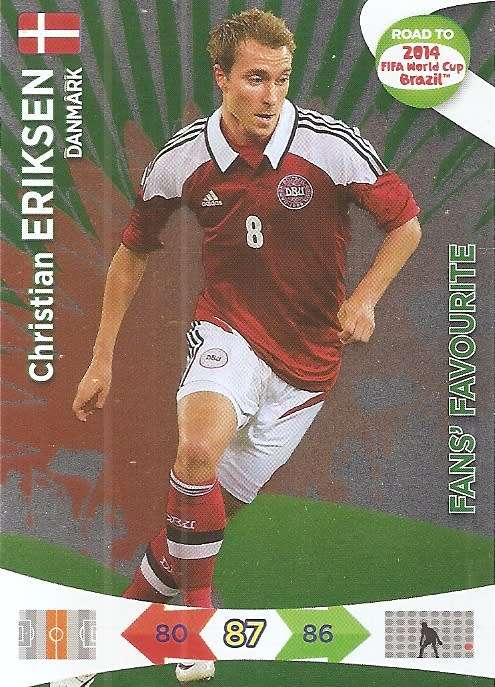 CHRISTIAN ERIKSEN - PANINI "ROAD to the WORLD CUP 2014" - FOIL "FANS FAVOURITE" TRADING CARD
