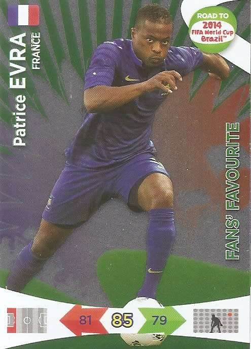 PATRICE EVRA - PANINI "ROAD to the WORLD CUP 2014" - FOIL "FANS FAVOURITE" TRADING CARD