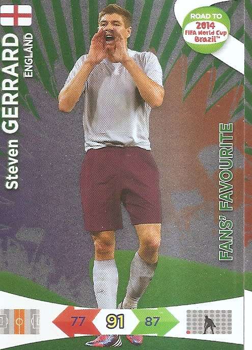 STEVEN GERRARD - PANINI "ROAD to the WORLD CUP 2014" - FOIL "FANS FAVOURITE" TRADING CARD