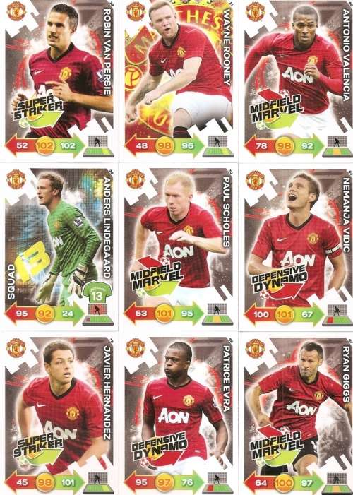 MANCHESTER UNITED FC - PANINI Adrenalyn XL 2012/13 - COMPLETE SET of 80 `BASE` TRADING CARDS