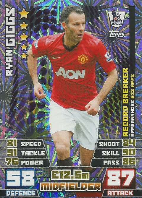 RYAN GIGGS - TOPPS EPL MATCH ATTAX 2014/2015 - FOIL "RECORD BREAKER" TRADING CARD 431