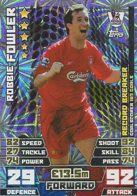 ROBBIE FOWLER - TOPPS EPL MATCH ATTAX 2014/2015 - FOIL "RECORD BREAKER" TRADING CARD 426