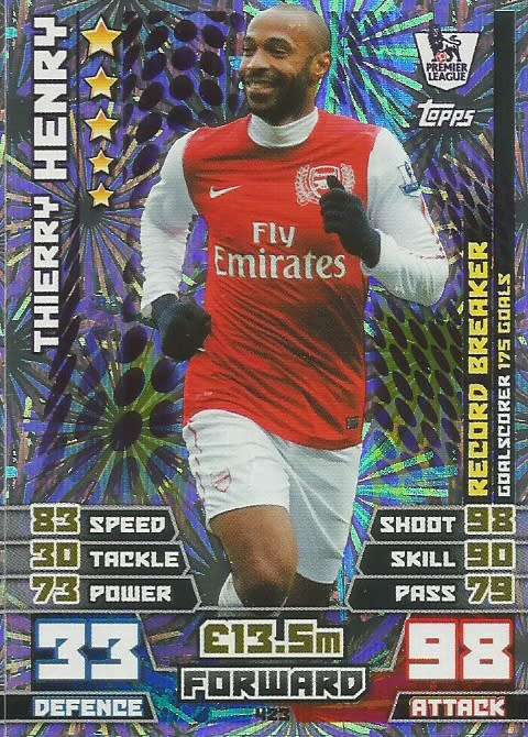 THIERRY HENRY - EPL MATCH ATTAX 2014/2015 - FOIL `RECORD BREAKER` TRADING CARD 423