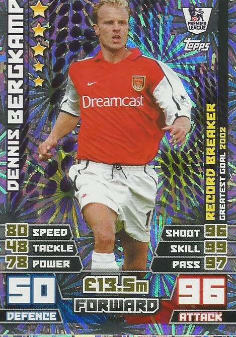 DENNIS BERGKAMP - TOPPS EPL MATCH ATTAX 2014/2015 - FOIL "RECORD BREAKER" TRADING CARD 448