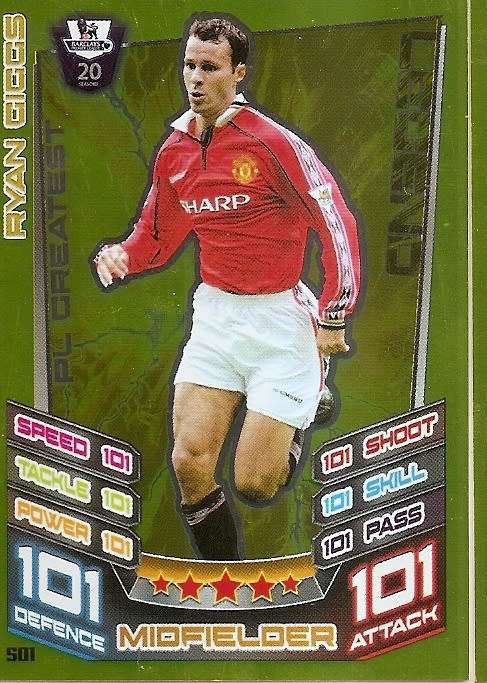 RYAN GIGGS - TOPPS EPL MATCH ATTAX 2012/2013 - GOLD `101 LEGEND` TRADING CARD 501