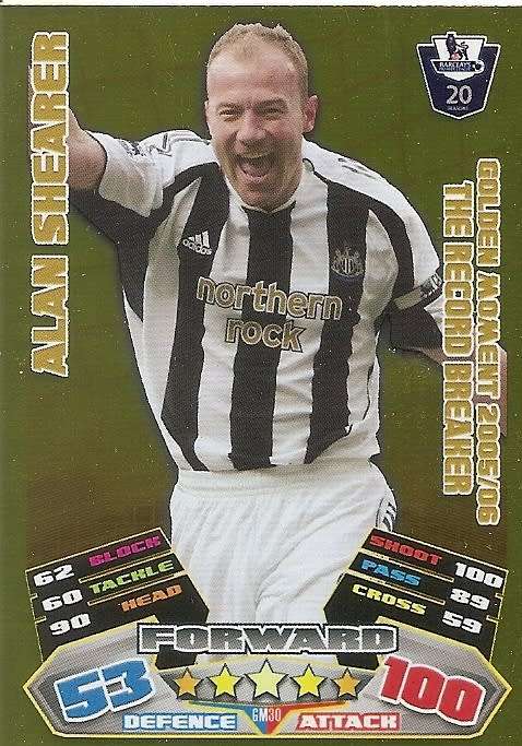 ALAN SHEARER - TOPPS EPL MATCH ATTAX 2011/2012 - GOLD `GOLDEN MOMENT` TRADING CARD GM30