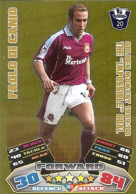 PAOLO DI CANIO - TOPPS EPL MATCH ATTAX 2011/2012 - GOLD `GOLDEN MOMENT` TRADING CARD GM18