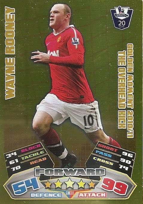 WAYNE ROONEY - TOPPS EPL MATCH ATTAX 2011/2012 - GOLD `GOLDEN MOMENT` TRADING CARD GM38