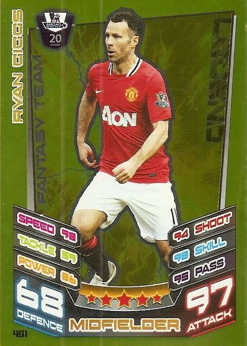RYAN GIGGS - TOPPS EPL MATCH ATTAX 2012/2013 - GOLD `LEGEND` TRADING CARD 491