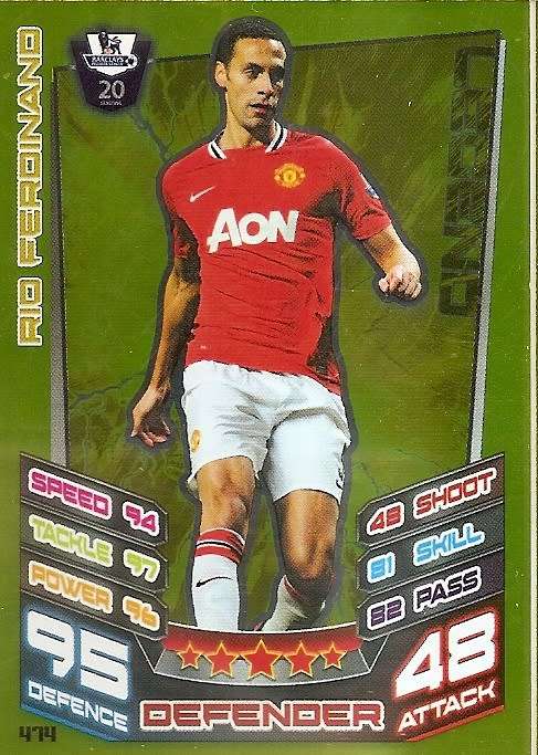 RIO FERDINAND - TOPPS EPL MATCH ATTAX 2012/2013 - GOLD `LEGEND` TRADING CARD 474
