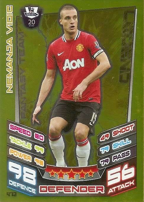 NEMANDJA VIDIC - TOPPS EPL MATCH ATTAX 2012/2013 - GOLD `LEGEND` TRADING CARD 472