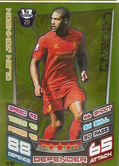 GLEN JOHNSON - TOPPS EPL MATCH ATTAX 2012/2013 - GOLD `LEGEND` TRADING CARD 470