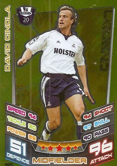 DAVID GINOLA - TOPPS EPL MATCH ATTAX 2012/2013 - GOLD `LEGEND` TRADING CARD 495