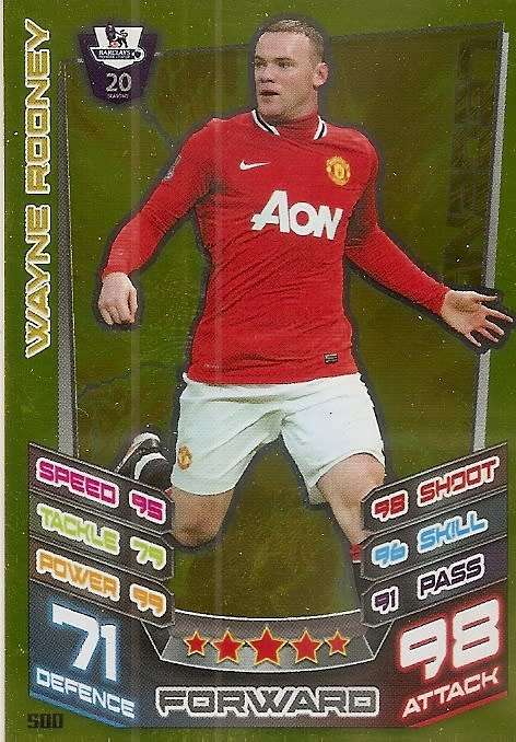 WAYNE ROONEY - TOPPS EPL MATCH ATTAX 2012/2013 - GOLD `LEGEND` TRADING CARD 500