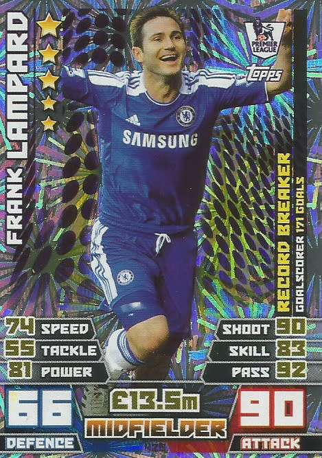 FRANK LAMPARD - TOPPS EPL MATCH ATTAX 2014/2015 - SILVER "RECORD BREAKER" TRADING CARD 425