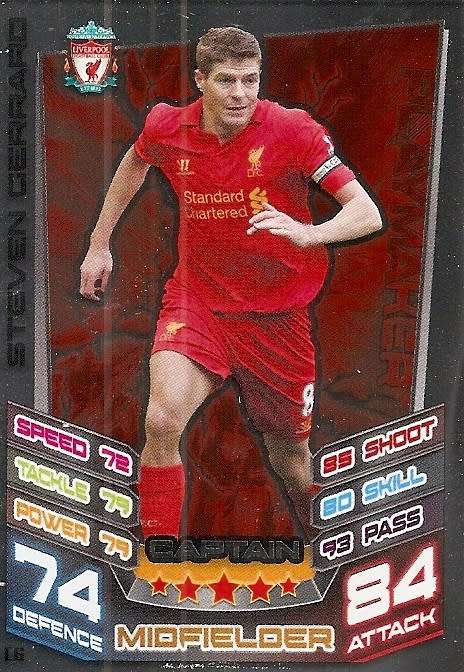 STEVEN GERARD - TOPPS "MATCH ATTAX EXTRA" 2012/2013 - FOIL "CAPTAIN" TRADING CARD C6