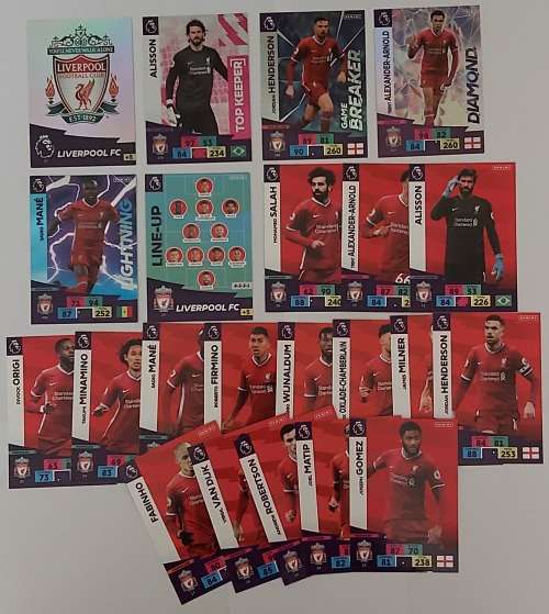 LIVERPOOL FC  - ENGLISH PREMIER LEAGUE 2020/2021 - TEAM SET of 24 `FOIL and BASE` TRADING CARDS