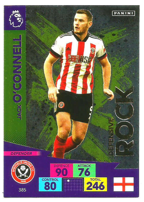 JACK O`CONNELL - ENGLISH PREMIER LEAGUE 20202021 - GOLD FOIL `DEFENSIVE ROCK` TRADING CARD 385