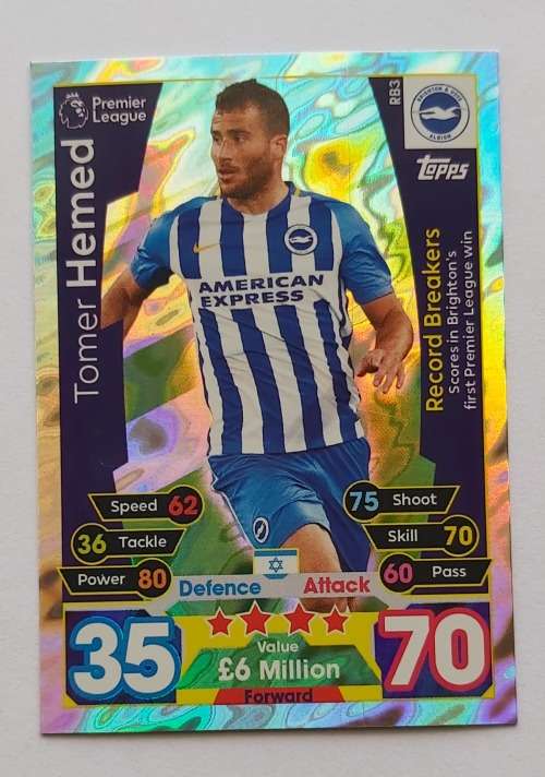 TOMER HEMED - TOPPS MATCH ATTAX `EXTRA` 2016 - FOIL `RECORD BREAKER` TRADING CARD RB3