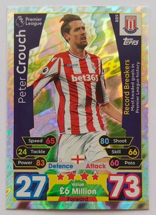 PETER CROUCH - TOPPS MATCH ATTAX `EXTRA` 2016 - FOIL `RECORD BREAKER` TRADING CARD RB9