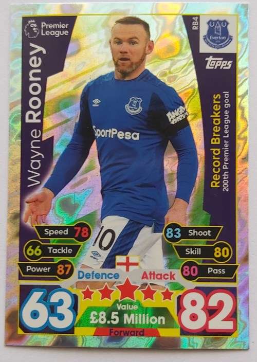 WAYNE ROONEY - TOPPS MATCH ATTAX `EXTRA` 2016 - FOIL `RECORD BREAKER` TRADING CARD RB4