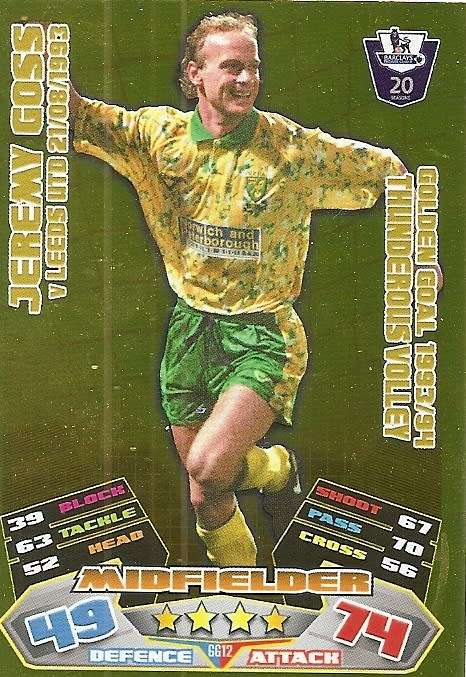 JEREMY GOSS - TOPPS MATCH ATTAX `EXTRA` 2012 - GOLD `GOLDEN GOAL` TRADING CARD GG12