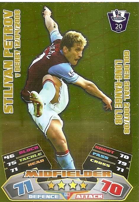 STILYAN PETROV - TOPPS MATCH ATTAX `EXTRA` 2012 - GOLD `GOLDEN GOAL` TRADING CARD GG2