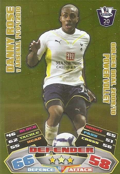 DANNY ROSE - TOPPS MATCH ATTAX `EXTRA` 2012 - GOLD `GOLDEN GOAL` TRADING CARD GG17